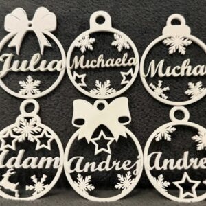 Adorno Navideño Bola con Nombre Personalizado – Varios Diseños (Copos, Estrellas, Reno)